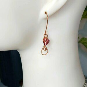 BOGO EARRINGS Plated Hematite Crystal Heart Dangle Earrings, Copper